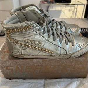 Golden Goose silver leather mid sneaker